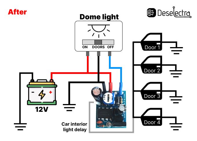 Car dome interior light delay switch timer 1-25s 1A 12V negative switching